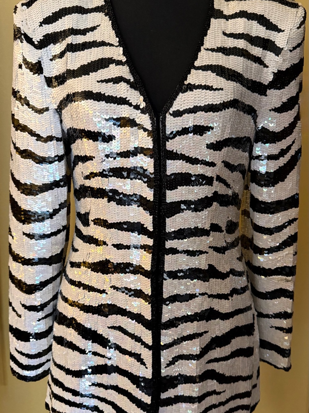 Vintage Scarlet Rage Zebra Black & White Heavily Sequined Jacket SZ M